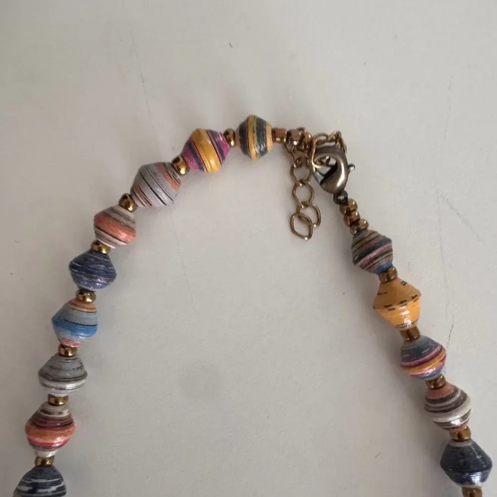 Handmade Rolled Paper Bead Necklaces Bracelet Boho Artisan Jewelry Lot Vintage - Picture 6 of 7